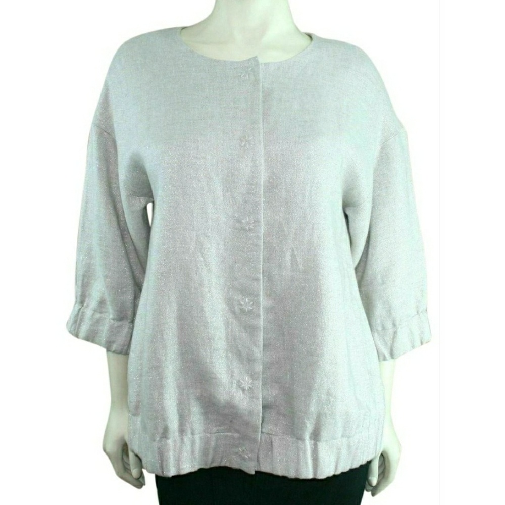 Eileen Fisher Metallic Linen Hidden Button Jacket